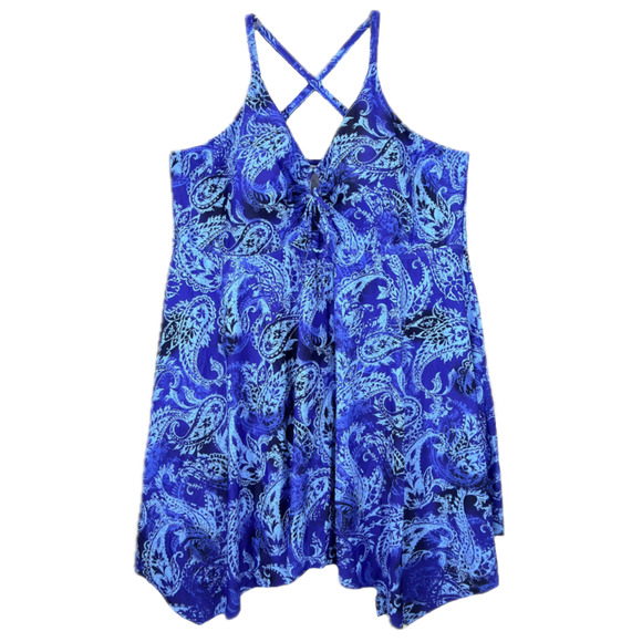 Hanna Nikole Other - Hanna Nikole Tankini Swimsuit Blue Paisley Print Racerback Sze 24W V-Neck Summer
